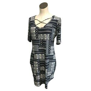 2/$30 Bobbie Brooks Tee Shirt Dress Women M Short Sleeve EUC Black Blue Swimsuit